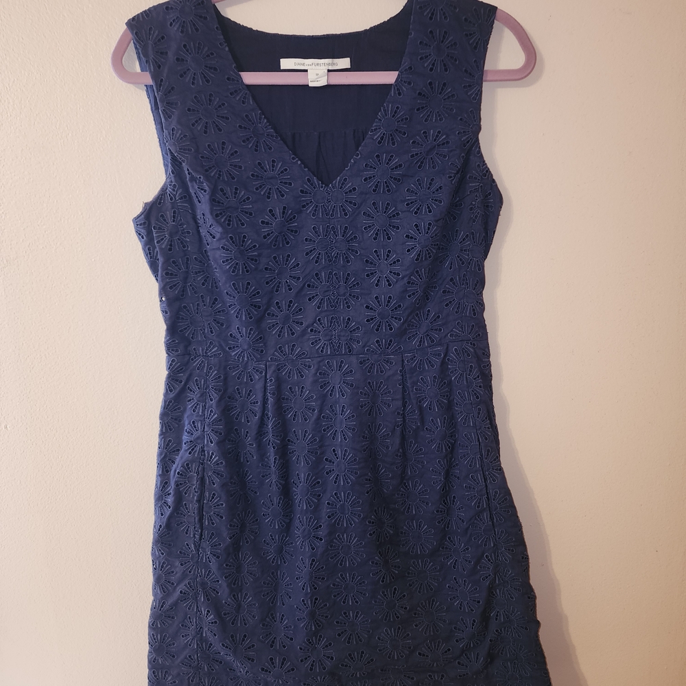 Diane Von Furstenberg Navy Eyelet Mini Dress